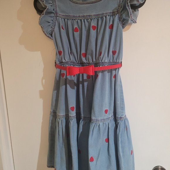 Monnalisa Denim Smock Dress w/ Heart detail and Bow Belt - Picture 9 of 9